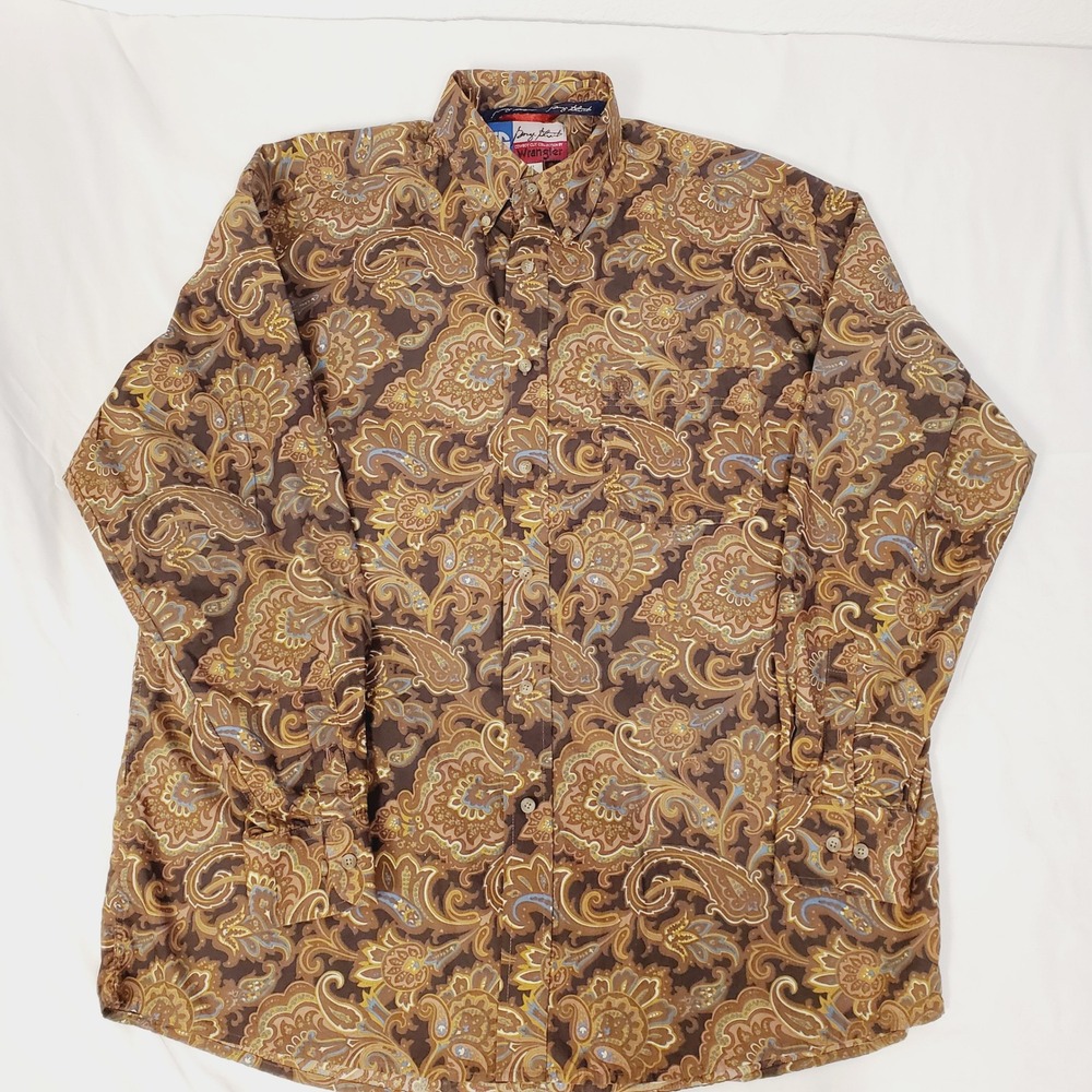 George Strait Cowboy Cut by Wrangler Mens XL Brown Paisley Western Shirt MGSK042